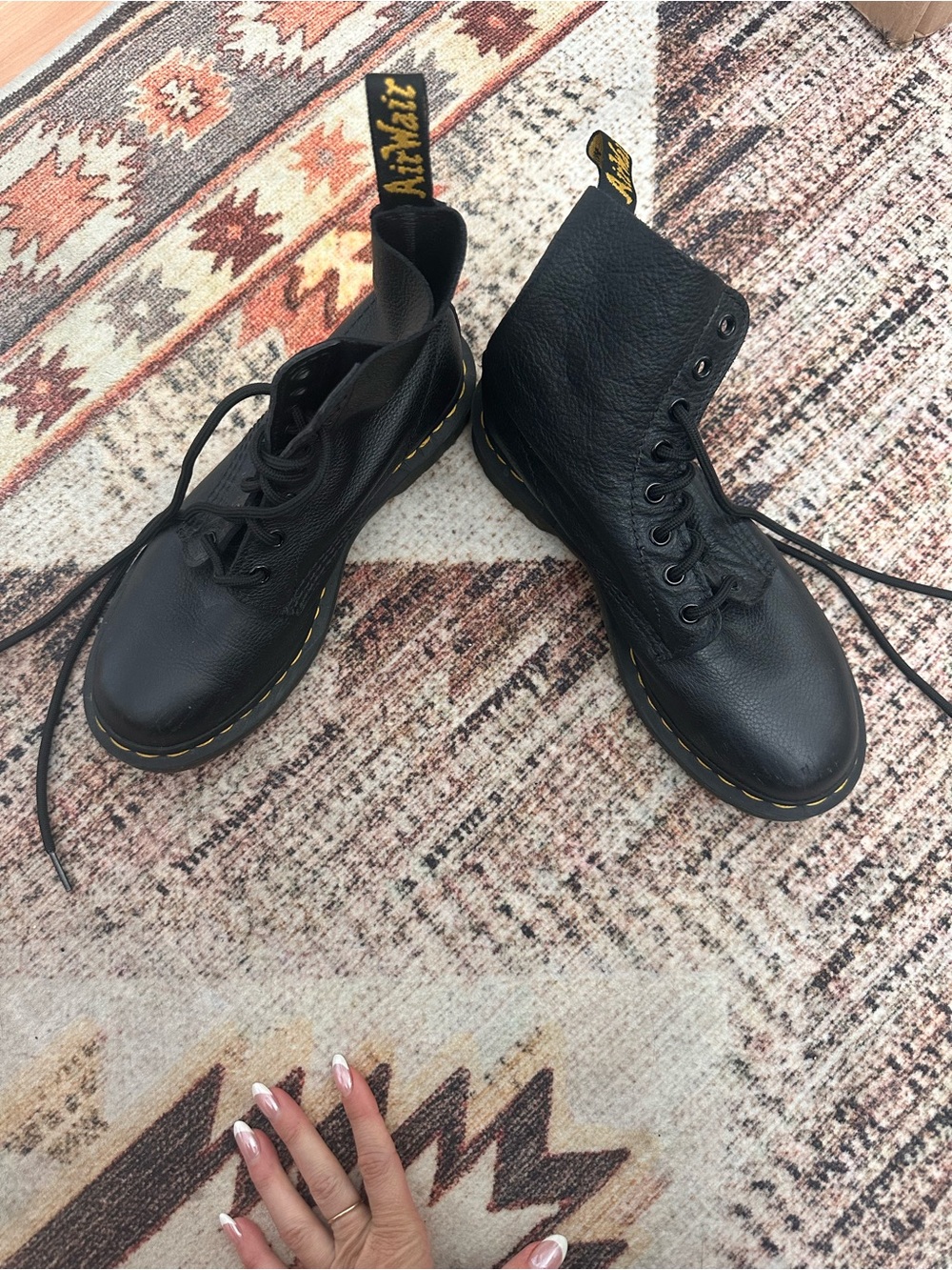 Dr. Martens Black Leather Lace-Up Boots with Yellow Stitching